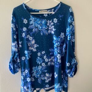 Beautiful blue floral top with rhinestones by  Kathy Daniels